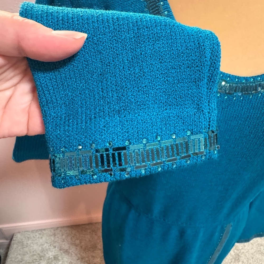 St. John Teal Long Sleeve Dress with Sequin detail - Picture 8 of 12
